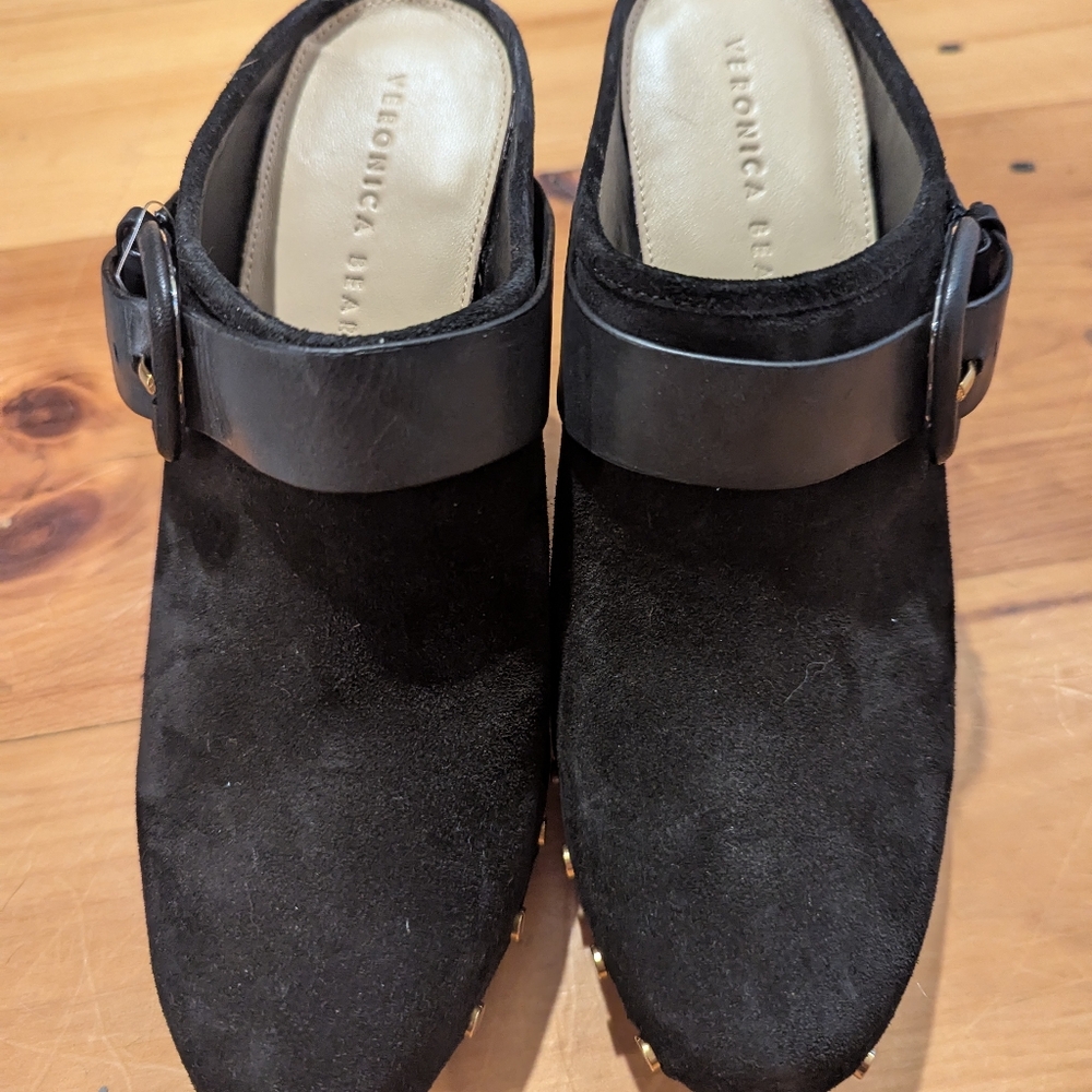 NWOB Veronica Beard Black Suede Studded Clogs – Size 9 - Picture 4 of 6